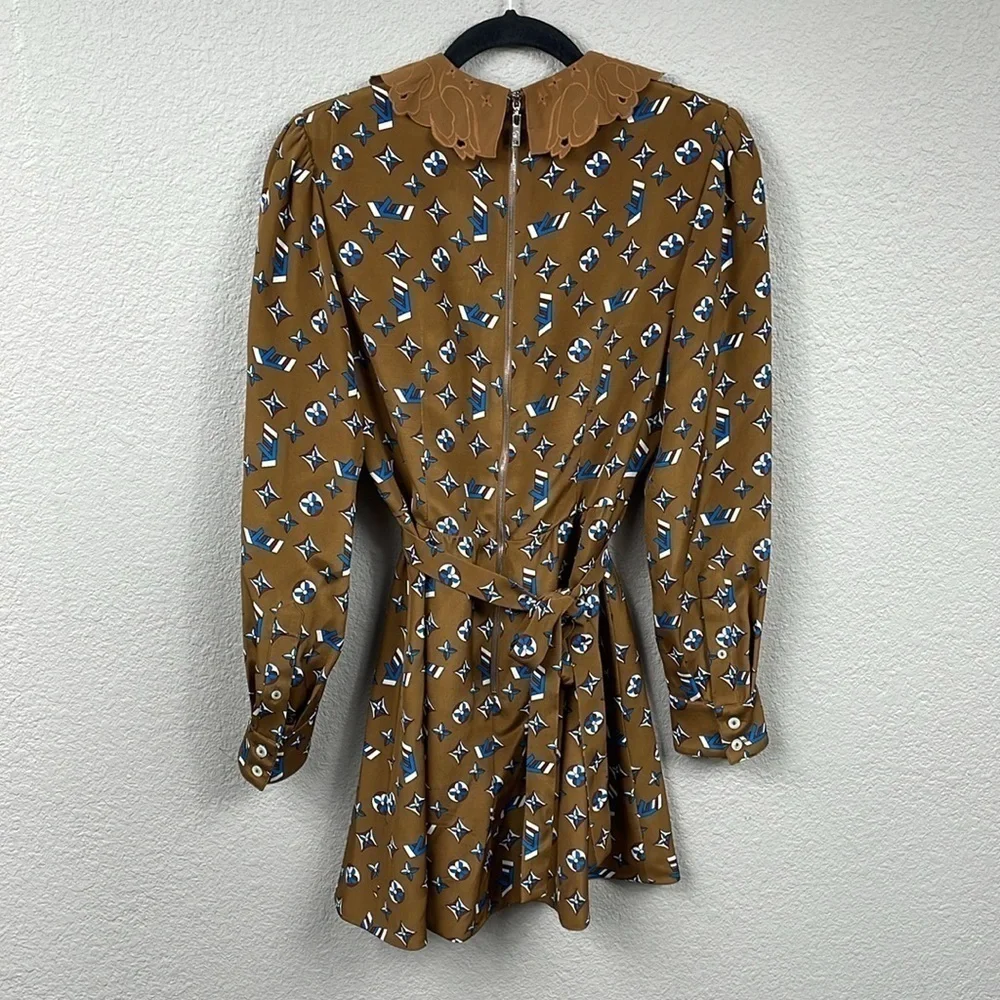 Louis Vuitton Retro Multicolor Monogram LV Collared Ruffle Mini Dress Silk 38